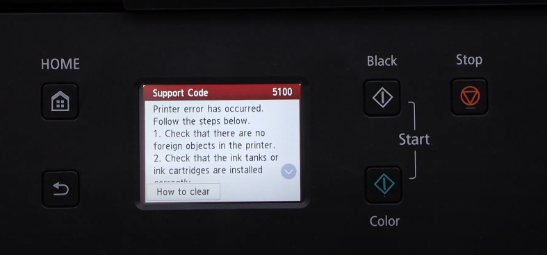 Symptoms of Canon Error 5100